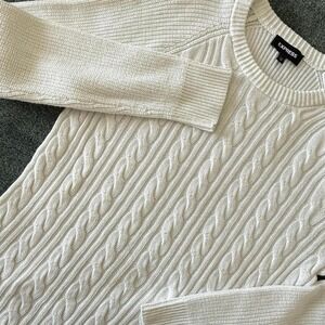 Cable Knit Sweater Women M Fisherman Nautical Preppy White Retro Prep School